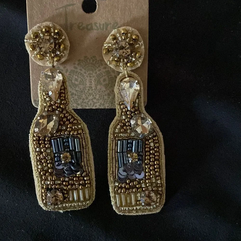 Gold beaded champagne bottle earrings